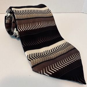 BOCA CLASSICS Neck Tie Brown Black Cream Striped 100% Silk Clean